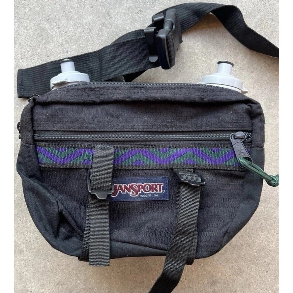 Vintage 90s Jansport Fanny Pack Purple Waist Hiking Belt Bag + 2 Bottle Holders